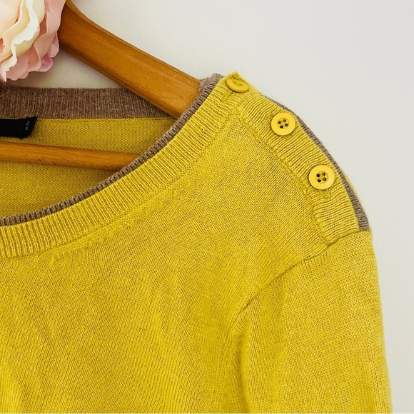 Boden Mustard Yellow Gold Sweater 20 Button Detail Shoulder Cashmere Angora - Picture 3 of 7